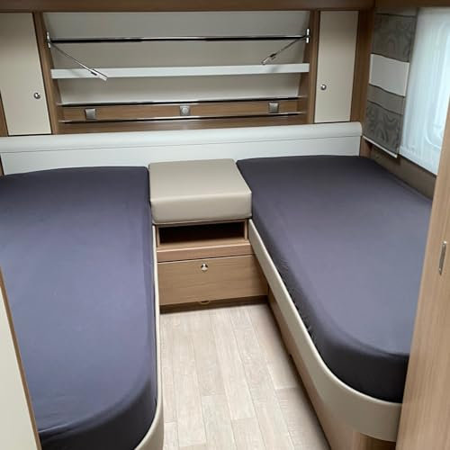 Dexitex - Spannbettlaken Wohnwagen Einzelbetten 2 teilig Set - für Fendt Wohnwagen - Antrazith - Spannbettlaken Wohnmobil Längsbett 2 Teilig - für Wohnmobil - OekoTEX 100% Baumwolle - 2er Set