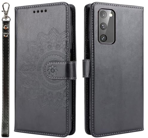 ELTEKER Handyhülle für Samsung Galaxy S20 Hülle, Klapphülle Lederhülle mit Kartenfäch Handytasche Schutzhülle für Samsung Galaxy S20, Schwarz