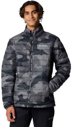 Columbia Men's Powder Lite Jacket, Puffer Jacket, Black Mod Camo Print, Size L