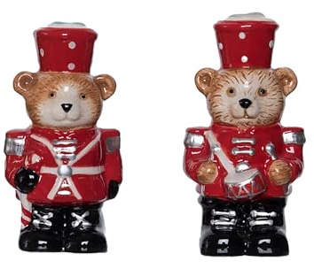 100 North Christmas Bear Nutcracker Holiday Red 3.25 inch Ceramic Salt and Pepper Shaker Set of 3