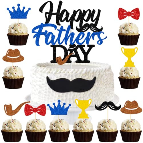 MEZHEN Tortendeko Vatertag Kuchen Deko Father's Day Torte Deko Cake Topper Kuchendeko Dekoration Muffin Kuchen Topper Best Dad Vatertag Themen Party Supplies