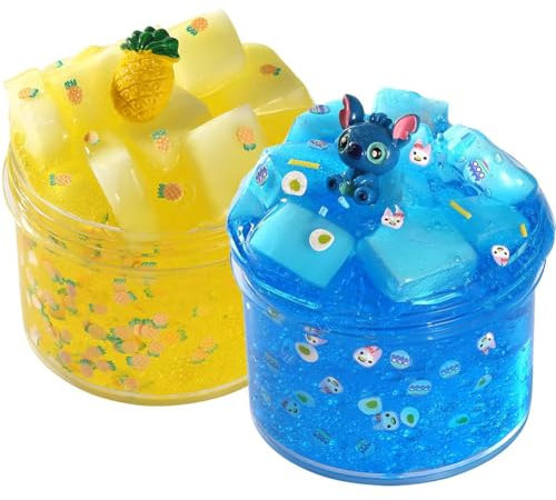 2 Piezas Crystal Slime Arcilla Set,Cristal Fluffy Slime Clay,Súper Suave y No Pegajoso Cristal Mud, Arcilla de Cristal de Gelatina,Alivio del Estrés Slime,Juguete Creativo DIY para Niños Niñas