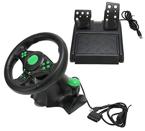 CCYLEZ 180 Degree Rotation PC Racing Wheel Game Steering Wheel with Vibration Feedback and Spring Loaded Pedals for 360, PC