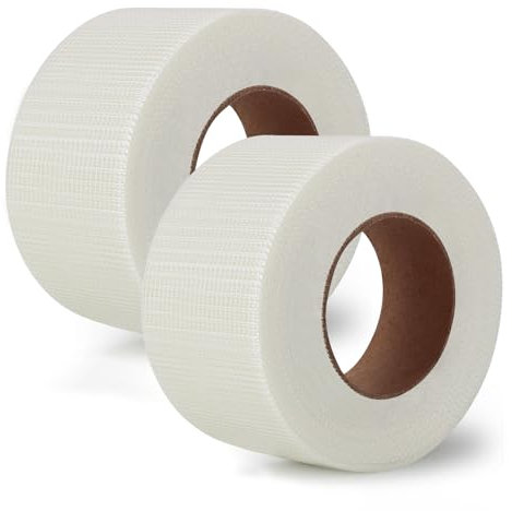 Bocguy Glasfasergewebe Selbstklebend Fugenband, 2er-Pack 5cm x 50m Armierungsgewebe Gewebeband Weiß, für Reparieren Fugen und Füllen von Rissen, Gipsbinden
