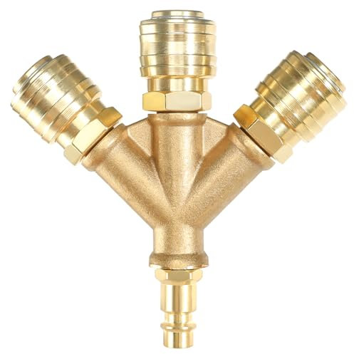 Druckluftverteiler, Druckluftweiche Druckluft Verteiler, NW 7.2 1/4 AG Druckluftweiche mit 3 Kupplungen Druckluftkupplung 3-Fach Luftweiche Y Verteiler Luftschlauch Schnellkuppler Verteiler