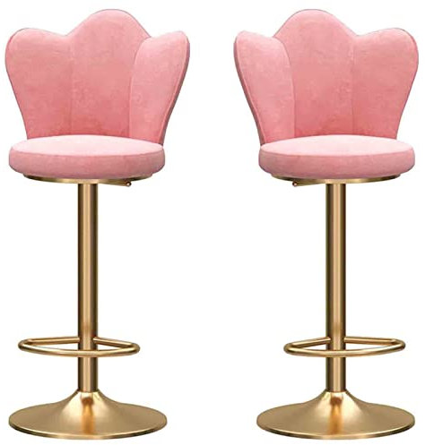DDKYHU 2 Stück Barhocker, mechanisch drehbar, Verstellbarer Hochstuhl, gewellte Rückenlehne aus Samt und goldene Basis mit Fußstütze, Frühstücksküche (weiß) (Pink)