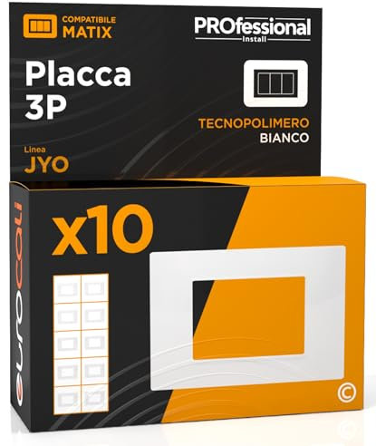 Placca in Tecnopolimero Rettangolare a 3 Moduli Compatibile con BTicino Matix per Frutti Elettrici Colore Bianco - Confezione da 10
