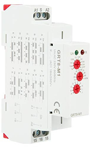 Uadme Relé de Tiempo GRT8-M1, Temporizador de Retardo Interruptor de Relé, Relé de Retardo Multifuncional, con 10 Funciones, Montaje en Carril DIN CA de 35MM, para Control Industrial