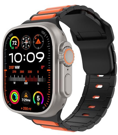 MoKo Bracelets Compatible avec Bracelet Apple Watch Ultra 2/Ultra 49mm 46mm 45mm 44mm 42mm Hommes Femmes,Bracelet de remplacement sportif Silicone pour iWatch SE série 10 9 8 7 6 5 Ultra 2,Orange/Nor