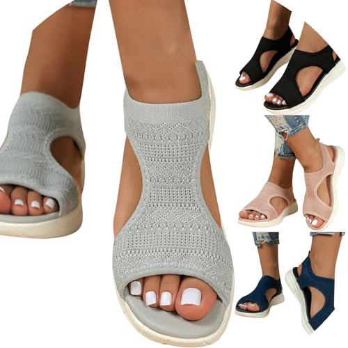 RUITOTP Sandales Femme éTé Confortable OrthopéDique Sandales Et Nu-Pieds BohêMe Bout Ouvert Sandales Chaussures AntidéRapantes Respirantes Avec Boucle DéContractéEs Talon Compensé Grande Taille Femme
