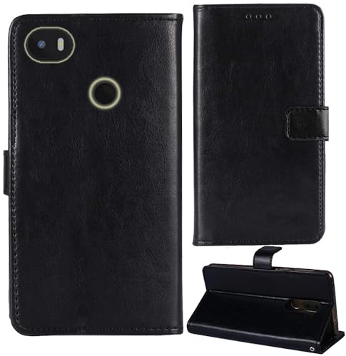 Tnviud Premium Retro Flip Leder Tasche Schütz Hülle Handy Telefon Case Für Rhino C6 / C6R 6 Abdeckung Wallet Cover Etui Holder (Schwarz)
