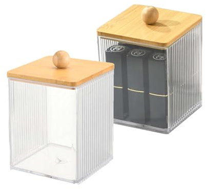 SVOCK 2pcs Distributeur Coton Tige, Rangement Coton Tige Transparent, Distributeur Coton Demaquillant, Organisateur Salle de Bain Rangement en Acrylique, Rangement et Organisation de La Salle de Bain