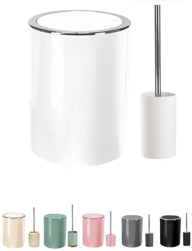 KW Ceramic Toilet Brush and Bathroom Bin Set (White)