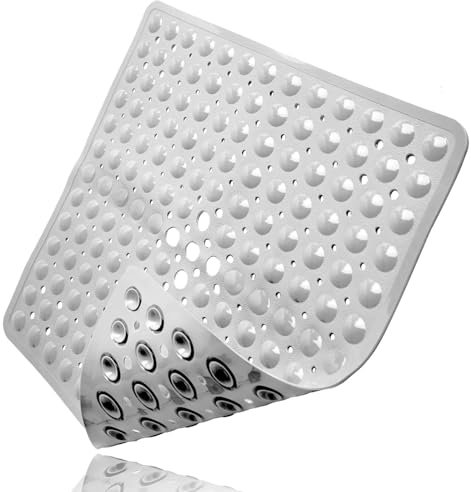 qhklew Duschmatte rutschfest, 53 x 53 cm, Antirutschmatte mit Saugnäpfen, Massage Duschmatte, PVC, Grau, Rechteckig