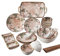 Piatti Eleganti, Set di Piatti e Ciotole, Set di stoviglie da 28 Pezzi, Set di Piatti in Porcellana con Fiori retrò, stoviglie con Forte Atmosfera culturale, Servizio per 6