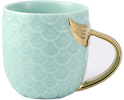 MAGICLULU Mug Sirène En Céramique Tasse À Café Fantaisie Avec Anse Queue De Sirène Perlé 3.94 Pouces Pour Thé Lait Chocolat Chaud Cadeau Anniversaire Mariage