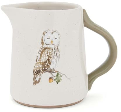 Cooksmart Forest Fable Small Jug | British Designed Stoneware Milk & Cream Jug | Woodland-Inspired Embossed Owl & Leaf Handle | Rustic Farmhouse Kitchenware | Dishwasher & Microwave Safe