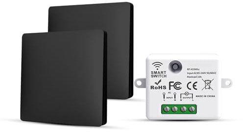 HYHIOTS Funkschalter 230V Funk Lichtschalter Batterielose Set Funk-Sender-Sicherheitsschalter und Empfänger-Controller 10A, Funk Schalter Licht, Keine Verkabelung, Funk-Lichtschalter (2 Way Kit)