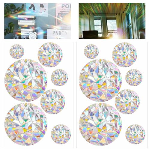 Nogeqi 21 Stück Runde Prisma Fensteraufkleber, Regenbogen Folie Fenster Pvc Suncatcher Sticker, Fenstersticker Sonnenfänger Fenster Sun Catchers Sticker für Schlafzimmer Elektrostatische Adsorption