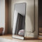 SIRHONA Miroir sur Pied 160x60cm, Miroir Pleine Longueur avec Cadre en Aluminium, Montage Suspension ou Placerr, Antichute, Noir avec Support