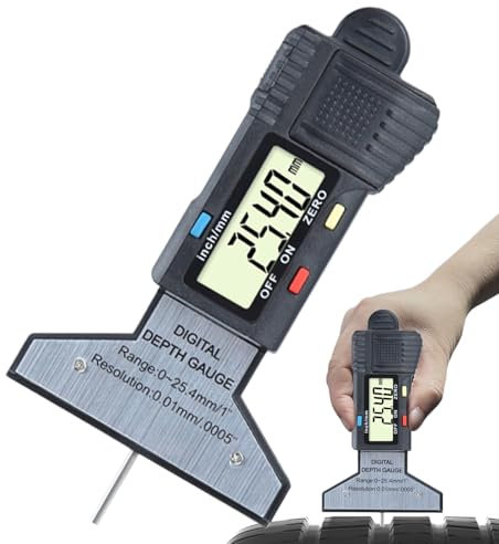 Rodadura profunda del neumático, medidor de profundidad de la banda de rodadura de los neumáticos - Medidor de profundidad del del neumático - Digital 0-25,4 mm Rango Wear Checker 0,01 mm
