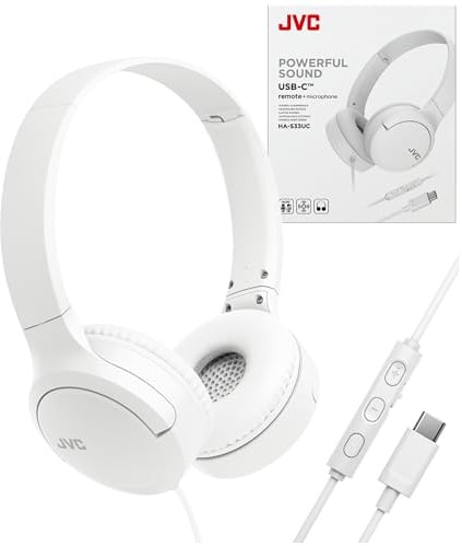 JVC Cuffie over-ear con cavo USB-C con microfono – Comodi padiglioni, chiamate chiare, audio bilanciato – pieghevoli, leggere, anti-groviglio, ideali per lavoro, studio, viaggi