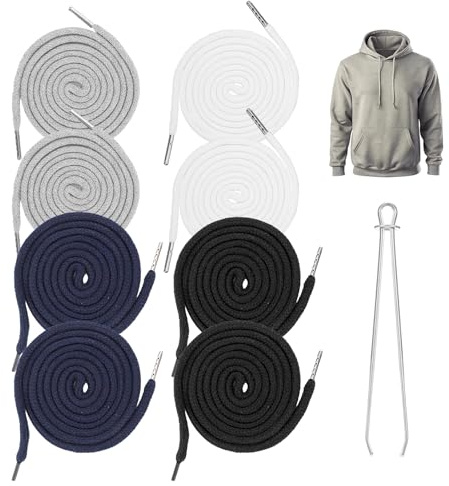 Giantree 8 Stück Kordel Für Jogginghose, Kordel Für Hoodie Kordelzug Mit Durchziehnadel Kordelenden Metall 150cm Kordelband Zum Hoodie, Sporthosen Sweatshirts Jacken (Schwarz Dunkelblau Weiß Grau)