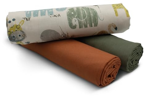 VmG-Store 1,5m Baumwollstoff Set Designstoff + 2x Uni farblich abgestimmt 100% Baumwolle Material Auswahl (Afrika Tiere Set30)