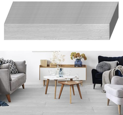 Eikuavons PVC Bodenbelag Selbstklebend, 10m² /72 Fliesen Vinylboden 91,44x15,24cm Dicke 2 mm, Rutschfest wasserfest Easy Clean Vinyl Fliesen für Schlafzimmer, Wohnzimmer, Rauchgrau