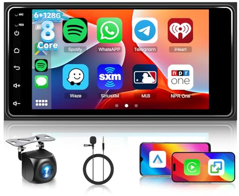 Hodozzy 6G+128GB 8-Core Android Autoradio für Toyota Camry RAV4 Hilux Prado Sequoia Echo Tundra FJ Cruiser Land Cruiser mit Wireless Carplay Android Auto, 7 Zoll Touchscreen Bluetooth Navi WiFi Radio