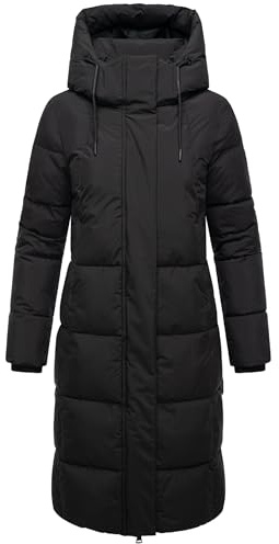 MARIKOO Damen Langer Wintermantel warmer Steppmantel mit abnehmbarer Kapuze und magnetischen Details Chumanii XVI XS-6XL