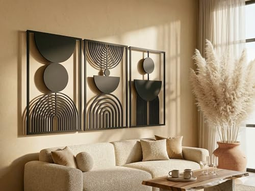 VAILLA Boho Wanddeko aus Holz 3D – Wandbild Wohnzimmer Schlafzimmer Büro | MDF Sperrholz, Lasergeschnitten, Mandala Makramee Boho, 5 Größen, Schwarz Silber Gold, personalisierbar, Eingang Esszimmer