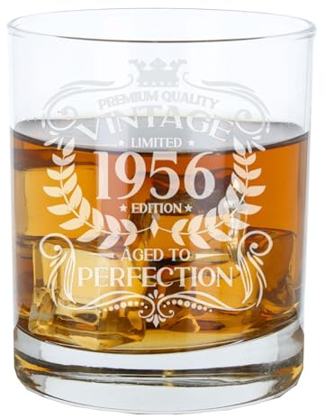 Always Looking Good 70th Birthday Gift for Men Vintage 1956 Aged to Perfection Engraved Whiskey Glass Present for 70 Year Old Etched Whisky Bourbon Scotch Lowball Tumbler Glasses