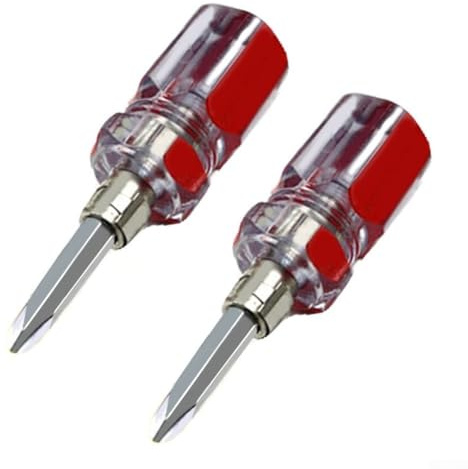 Yuanpgky 2-Piece Dual Purpose Slotted and Cross Mini Screwdriver with Ratchet Mechanism, Steel Alloy and PVC Handle, 65mm Total Length for Home and Workshop Use