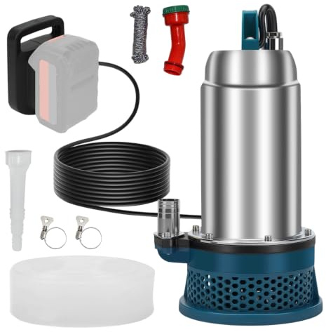 Akku Tauchpumpe Wasserpumpen für Makita 18V mit Förderhöhe 16m, 5000L/H | Kabellose Tauchwasserpumpe Sicherheitsdeckel, inkl. 10m Schlauch für Pool, Wasserbetten, Pooldeckung (ohne Akkus)
