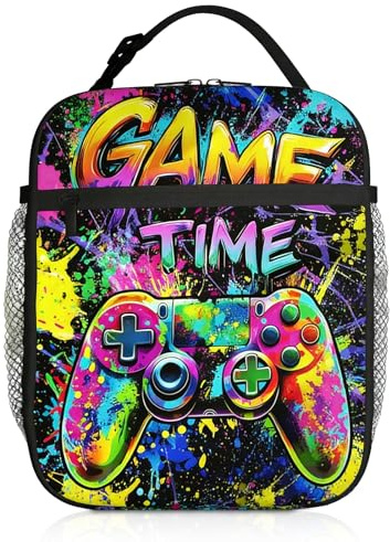 Onperpoe Game Lunch Bag Kids, Gamer Insulated Lunch Box, Durable Boys Lunchbox, Gaming Boys Pack Lunch Bag with Bottle Holder for School, Office, Work, Picnic