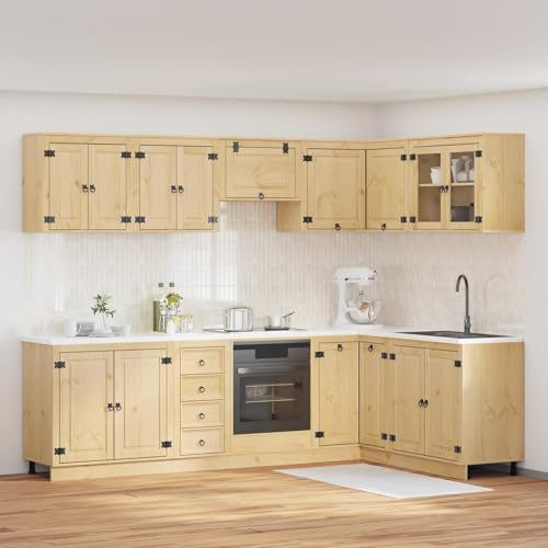 SooIarix SKI Schrank mit Regal, 10-teilig, Honigbraun, Massives Kiefernholz, 260x160x60 cm, vielseitiger Stauraum für Wohnzimmer und Esszimmer