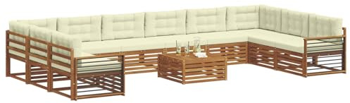 vidaXL Sofagarnituren 11 pcs Natur und Creme Massivholz Akazie, Garten-Sofa, Robustes Outdoor-Sofa für die Terrasse, lässige Lounge, bequemes Wohngefühl