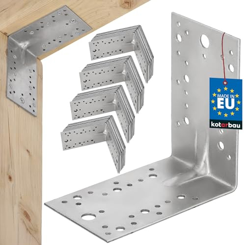 KOTARBAU® Winkelverbinder 150x150x90 mm, Winkel Metall mit Sicke, 50er Set | Schwerlastwinkel für Holzbalken, Metallwinkel 90 Grad, Balkenverbinder, Holzverbinder, Stahlwinkel verzinkt, Silber