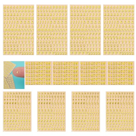 12 Sheets Gold Letter Stickers, Tiny 3D Small Gold Vinyl Letters, Self-Adhesive Metallic Sticker Lettering for Scrapbooking DIY Crafts Bottles Decor