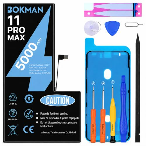 bokman Akku für iPhone 11 Pro Max 5000 mAh | Hohe Kapazität Lithium-Polymer-Akku mit professionellen Werkzeug-Sets