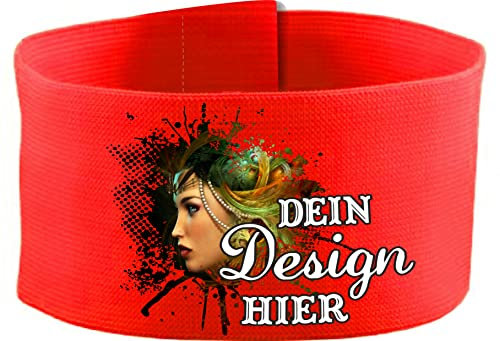 größenverstellbare Armbinde/Mediaband bedruckt mit IHREM INDIVIDUELLEM TEXT (XXXL 35-46 cm) (Farbe rot)