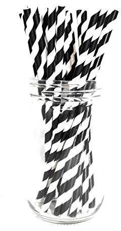 Picture Perfect Party Premium Paper Straws [Pack of 25 Drinking Straws] (Black Stripes)