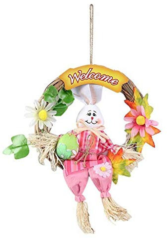 Lazzboy Osterhase Kranz Vogelscheuche Wand Tür Hängende Verzierung Dekoration(Rosa,Ca 30cm x 23cm)
