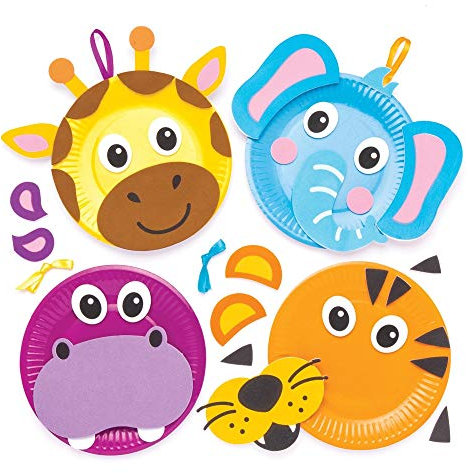 Baker Ross AW488 Jungle Animal Plate Kits, Creative Arts and Crafts Kits for Kids, Assorted, Pack of 4