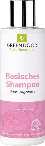 GREENDOOR Bio Natur Shampoo Rose Hagebutte 200ml normales & coloriertes Haar, natürlich ohne Sulfate Silikon Parabene Tierversuche, basische Haarpflege, Naturkosmetik