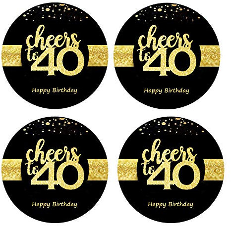 Sumerk 48 Stück Cheers to 40 Sticker große Flaschenaufkleber zum 40. Geburtstag Karten Versiegelungen 5 cm Runde Happy Birthday Party Favors Sticker