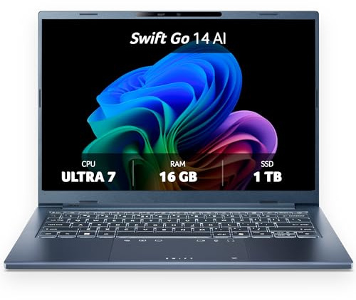 Acer Swift Go 14 AI OLED | Copilot+ PC Laptop | Core Ultra 7 | 16GB/1TB | 14 WUXGA OLED | Core Ultra 7 256V | Arc 140V | 16GB RAM | 1TB SSD | Windows 11 Home