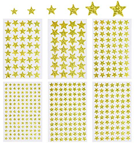 FOROREH 60PCS Stern Sticker Selbstklebend Aufkleber Sterne Glänzend Gold Stern, 6 Verschiedene Größen Stern Sticker Aufkleber für DIY Scrapbooking Schule und Weihnachten Handwerk Dekor