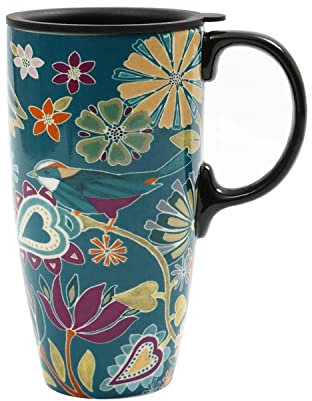 DUSVALLY Caremic Mug Pocrelain Mug Coffee Cup with lid and Handle 17oz. Latte Mug, Green